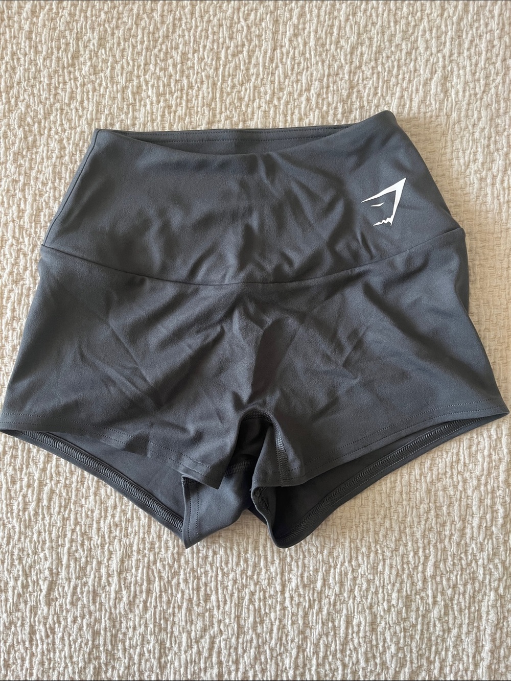 Gymshark Grey High-Rise Workout Shorts with White Logo